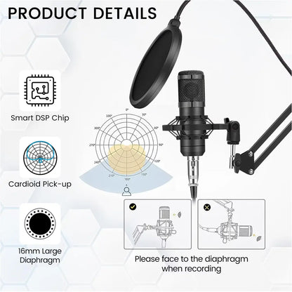 Zealsound Podcast Equipment Bundle, BM800 Podcast Microphone Bundle with V8S Voice Changer, Condenser Microphone Recording Studio Package for Podcasting Live Streaming Singing PC Mobile Tiktok Youtube