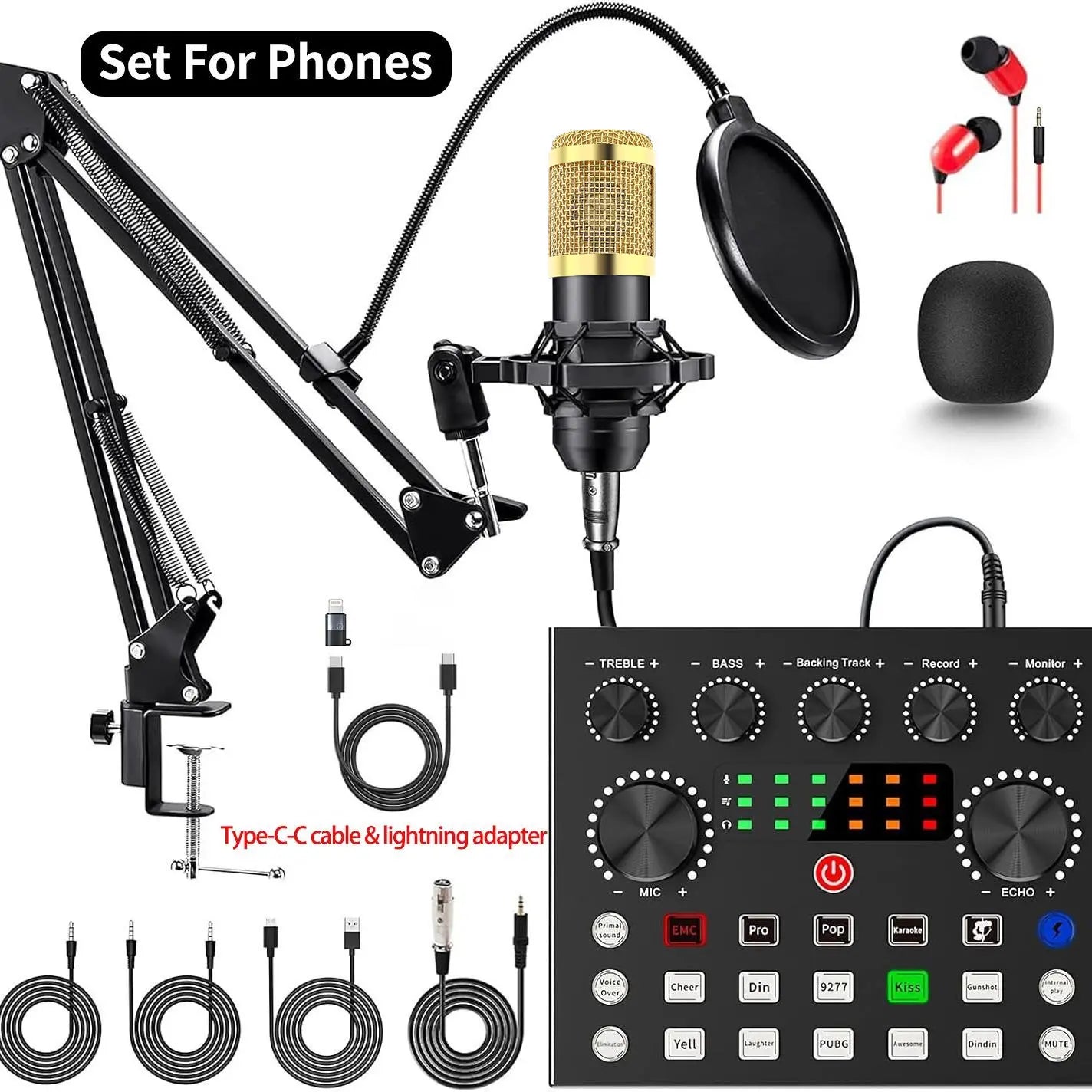 Zealsound Podcast Equipment Bundle, BM800 Podcast Microphone Bundle with V8S Voice Changer, Condenser Microphone Recording Studio Package for Podcasting Live Streaming Singing PC Mobile Tiktok Youtube