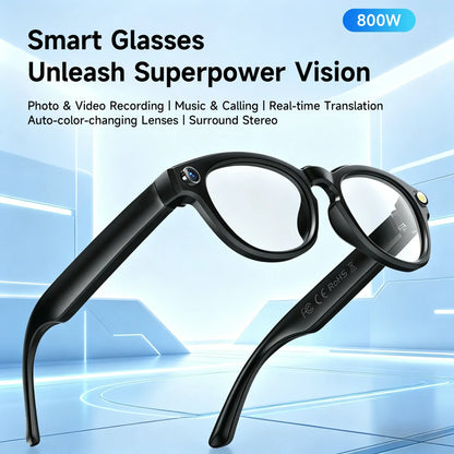 JEYUIN Smart Camera Glasses with Bluetooth Audio, Hands-Free Photo and Video Capture Wearable for Travel, Outdoor and Daily Use, Includes Translation Feature Support, Compatible with Iphone & Android