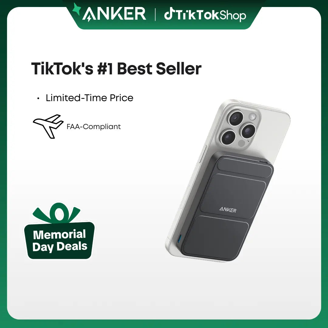 Anker 5,000mAh Magnetic Power Bank - Wireless Portable Charger with Foldable Stand and Side USB-C Port, Compatible with iPhone 17/16/15/14/13
