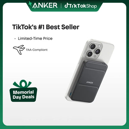 Anker 5,000mAh Magnetic Power Bank - Wireless Portable Charger with Foldable Stand and Side USB-C Port, Compatible with iPhone 17/16/15/14/13