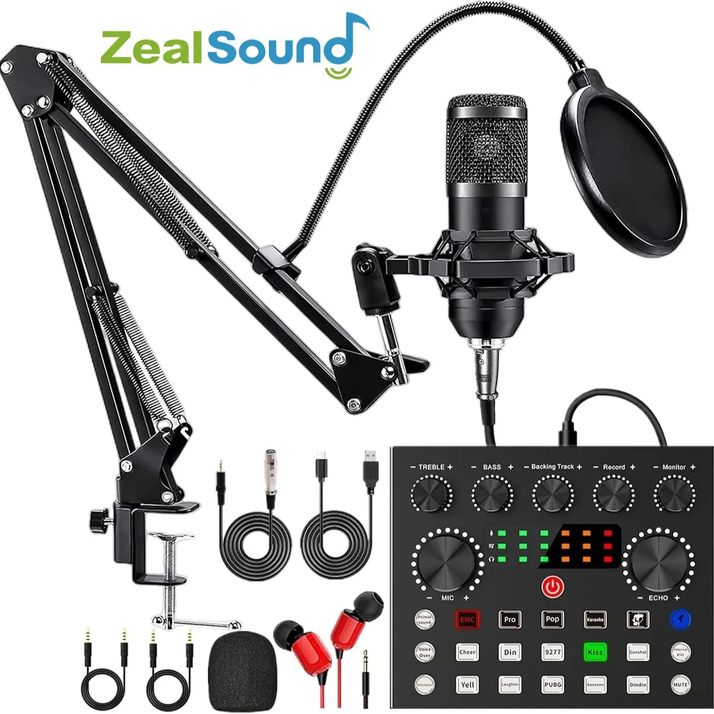 Zealsound Podcast Equipment Bundle, BM800 Podcast Microphone Bundle with V8S Voice Changer, Condenser Microphone Recording Studio Package for Podcasting Live Streaming Singing PC Mobile Tiktok Youtube
