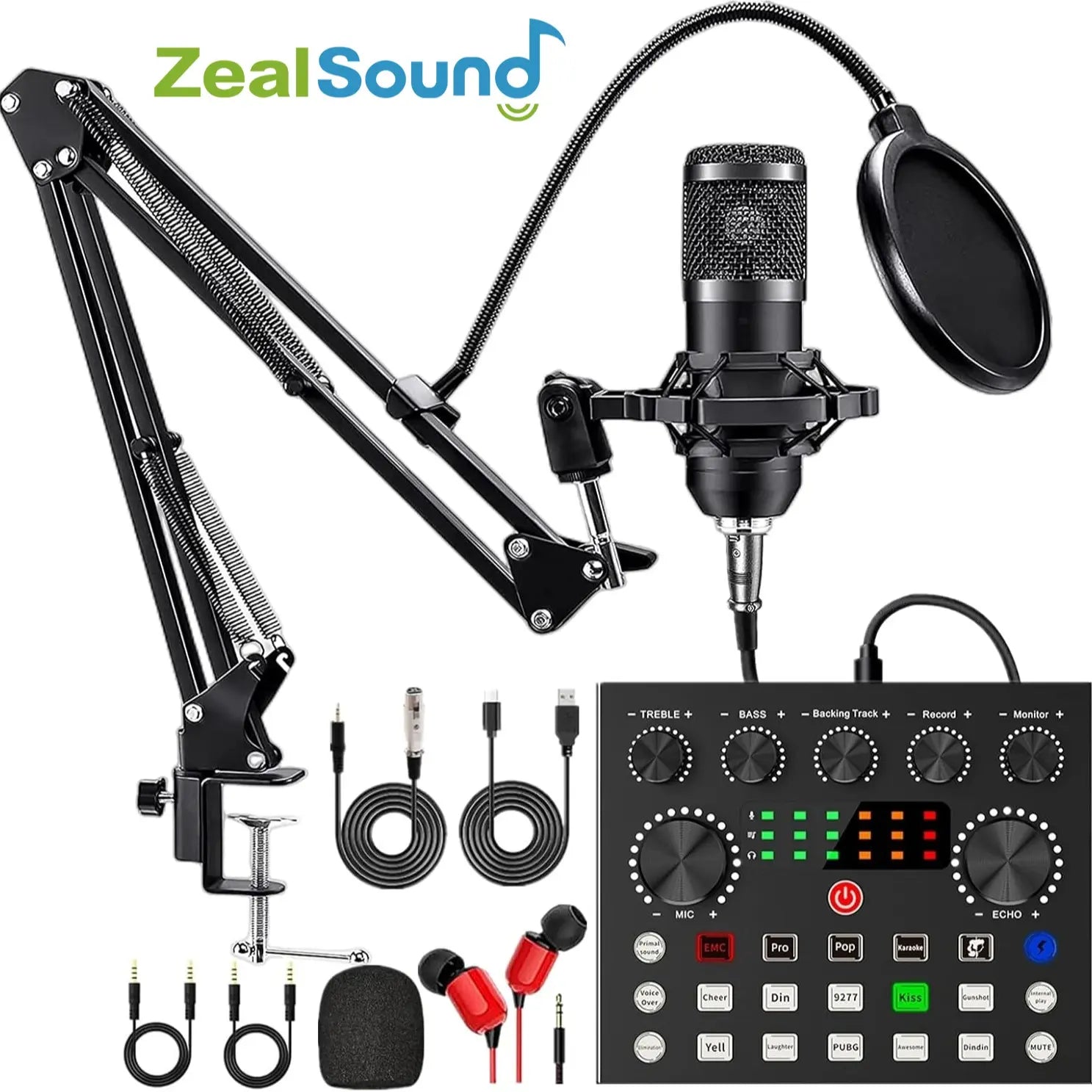 Zealsound Podcast Equipment Bundle, BM800 Podcast Microphone Bundle with V8S Voice Changer, Condenser Microphone Recording Studio Package for Podcasting Live Streaming Singing PC Mobile Tiktok Youtube