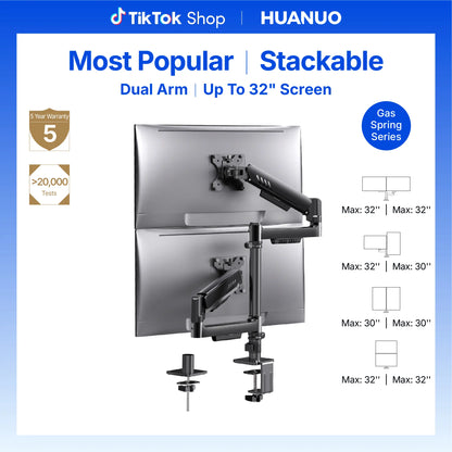 HUANUO Computer Monitor Stand, Desk Accessory for 13-32" Screens, 19.8 Lbs Max Weight per Arm, Built-In C-Clamp, Enhanced Stability, Upgraded Cable Management, VESA 75X75Mm/100X100Mm Compatible, Black Finish