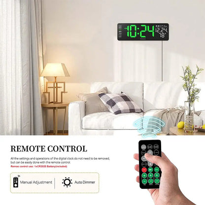 USB & Battery Charging Digital Wall Clock without Battery, Usb Powered Clock, Remote Control Large Screen with Indoor Temperature Date Week Display, Countdown Digital Timer, Digital Clock Decor