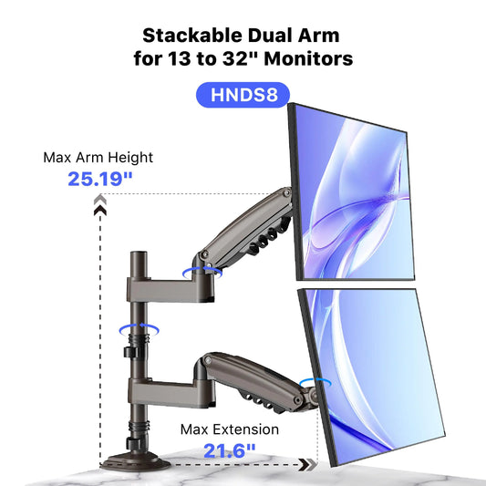 HUANUO Computer Monitor Stand, Desk Accessory for 13-32" Screens, 19.8 Lbs Max Weight per Arm, Built-In C-Clamp, Enhanced Stability, Upgraded Cable Management, VESA 75X75Mm/100X100Mm Compatible, Black Finish
