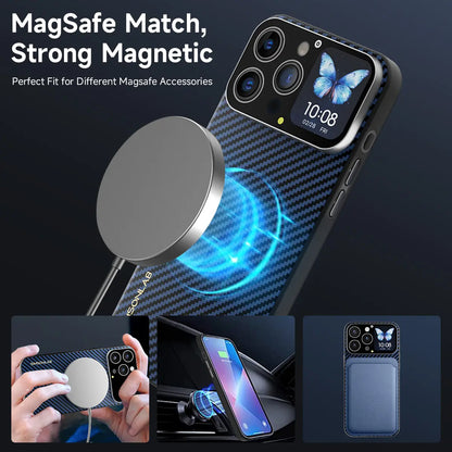 Smart Phone Case with 1.75-Inch HD Screen, 10 Second Custom Video Dial, Rear Camera Preview, Call & Message Alert, Music Control, Weather, Timer, Dynamic Smart Window, Multiple Model Options, Magnetic Wireless Charging, Practical Gadget Gift.