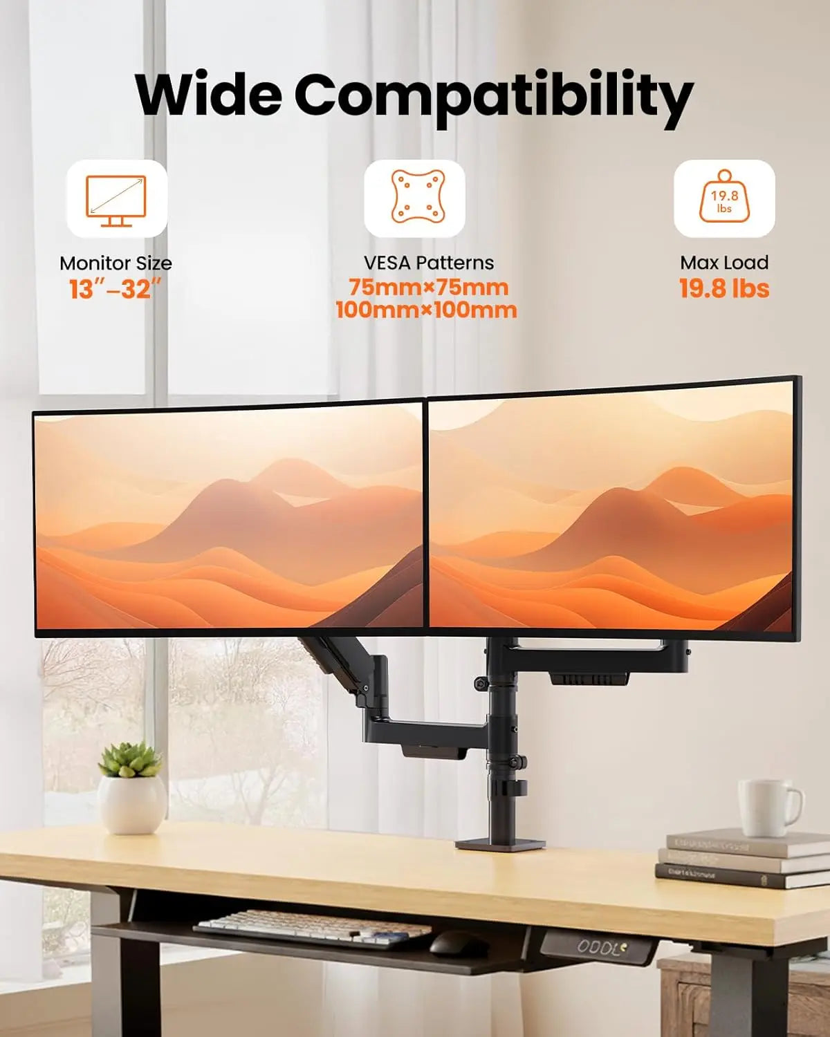 HUANUO Computer Monitor Stand, Desk Accessory for 13-32" Screens, 19.8 Lbs Max Weight per Arm, Built-In C-Clamp, Enhanced Stability, Upgraded Cable Management, VESA 75X75Mm/100X100Mm Compatible, Black Finish