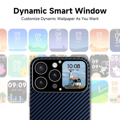 Smart Phone Case with 1.75-Inch HD Screen, 10 Second Custom Video Dial, Rear Camera Preview, Call & Message Alert, Music Control, Weather, Timer, Dynamic Smart Window, Multiple Model Options, Magnetic Wireless Charging, Practical Gadget Gift.