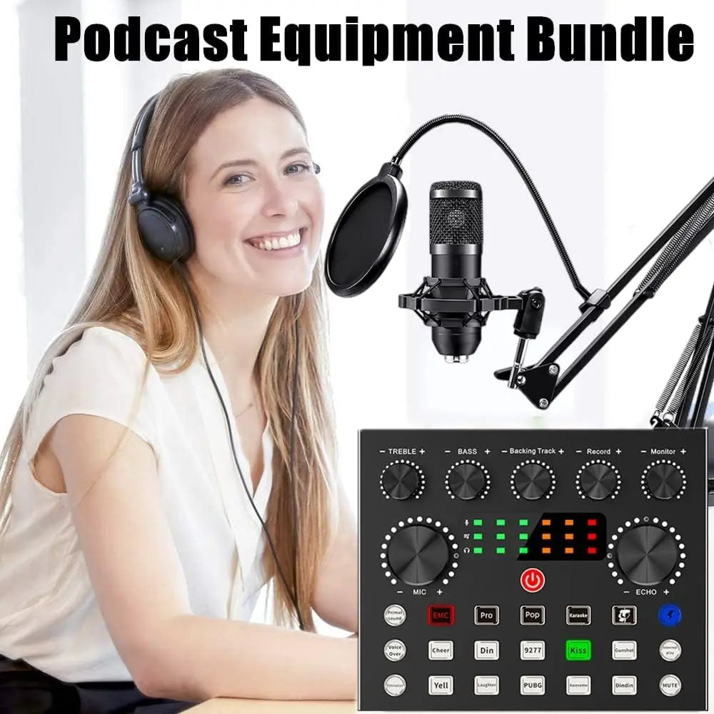 Zealsound Podcast Equipment Bundle, BM800 Podcast Microphone Bundle with V8S Voice Changer, Condenser Microphone Recording Studio Package for Podcasting Live Streaming Singing PC Mobile Tiktok Youtube