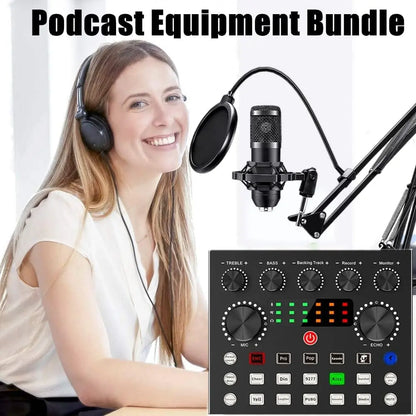 Zealsound Podcast Equipment Bundle, BM800 Podcast Microphone Bundle with V8S Voice Changer, Condenser Microphone Recording Studio Package for Podcasting Live Streaming Singing PC Mobile Tiktok Youtube