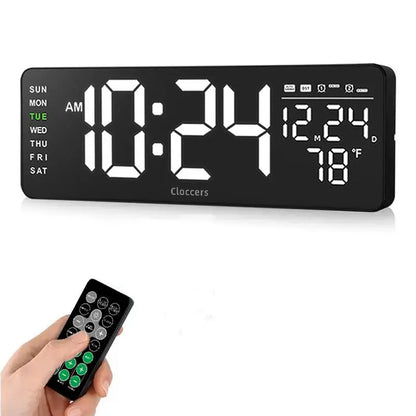 USB & Battery Charging Digital Wall Clock without Battery, Usb Powered Clock, Remote Control Large Screen with Indoor Temperature Date Week Display, Countdown Digital Timer, Digital Clock Decor