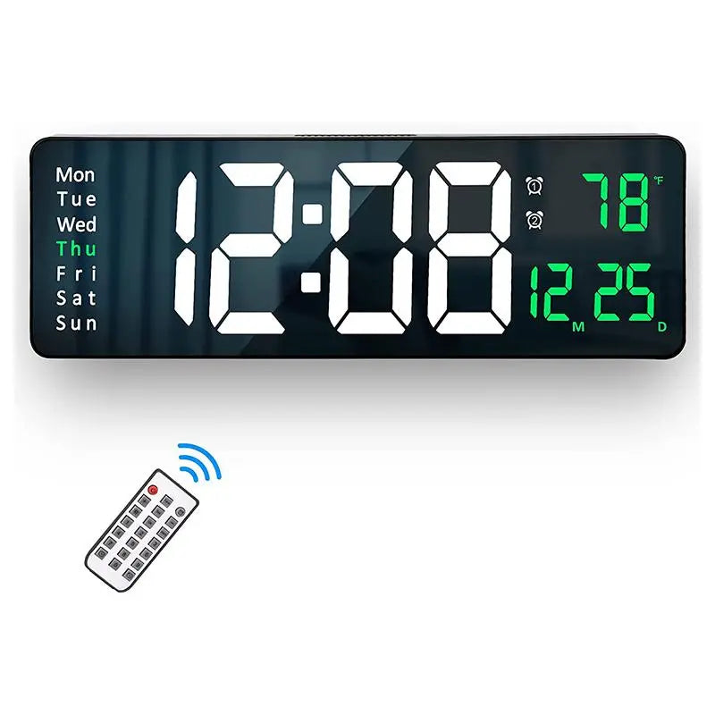 USB & Battery Charging Digital Wall Clock without Battery, Usb Powered Clock, Remote Control Large Screen with Indoor Temperature Date Week Display, Countdown Digital Timer, Digital Clock Decor