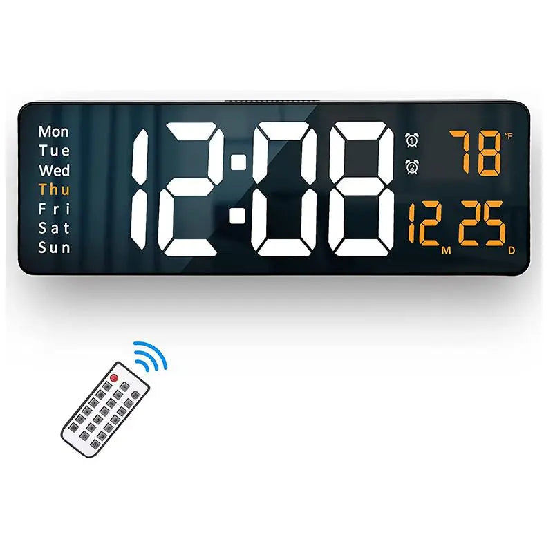 USB & Battery Charging Digital Wall Clock without Battery, Usb Powered Clock, Remote Control Large Screen with Indoor Temperature Date Week Display, Countdown Digital Timer, Digital Clock Decor