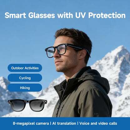 JEYUIN Smart Camera Glasses with Bluetooth Audio, Hands-Free Photo and Video Capture Wearable for Travel, Outdoor and Daily Use, Includes Translation Feature Support, Compatible with Iphone & Android