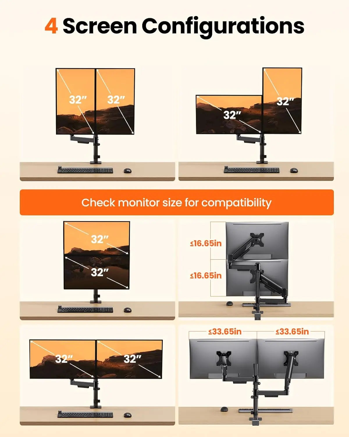 HUANUO Computer Monitor Stand, Desk Accessory for 13-32" Screens, 19.8 Lbs Max Weight per Arm, Built-In C-Clamp, Enhanced Stability, Upgraded Cable Management, VESA 75X75Mm/100X100Mm Compatible, Black Finish