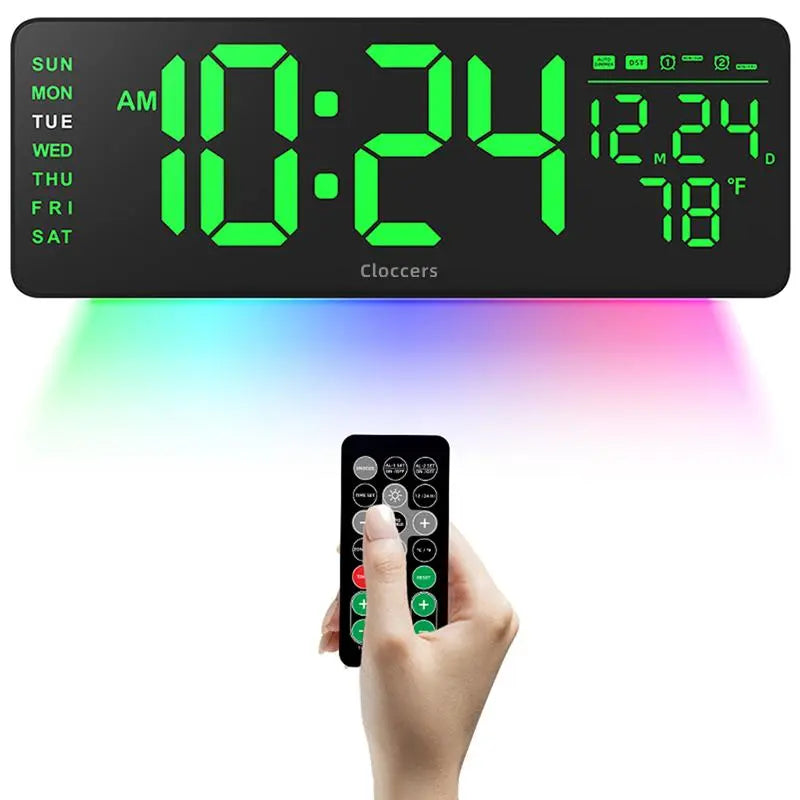 USB & Battery Charging Digital Wall Clock without Battery, Usb Powered Clock, Remote Control Large Screen with Indoor Temperature Date Week Display, Countdown Digital Timer, Digital Clock Decor