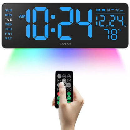 USB & Battery Charging Digital Wall Clock without Battery, Usb Powered Clock, Remote Control Large Screen with Indoor Temperature Date Week Display, Countdown Digital Timer, Digital Clock Decor