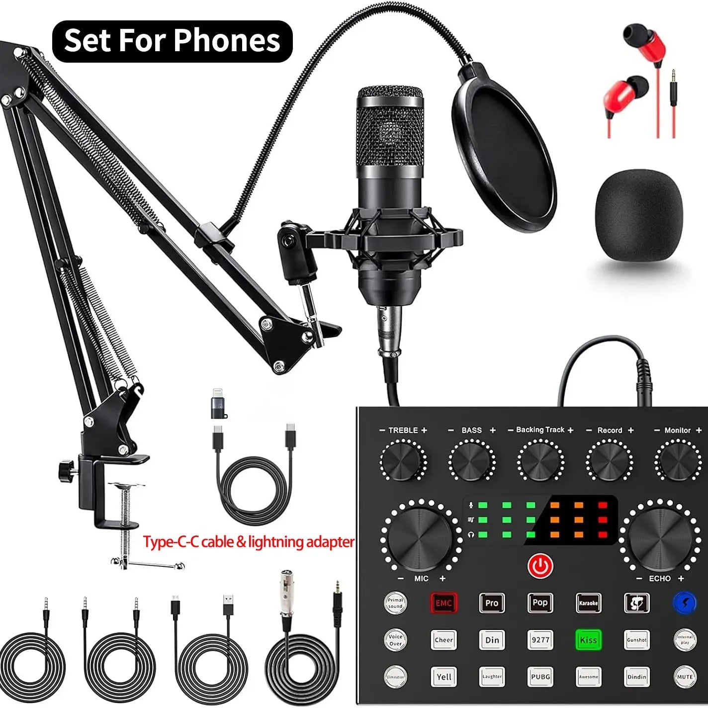 Zealsound Podcast Equipment Bundle, BM800 Podcast Microphone Bundle with V8S Voice Changer, Condenser Microphone Recording Studio Package for Podcasting Live Streaming Singing PC Mobile Tiktok Youtube