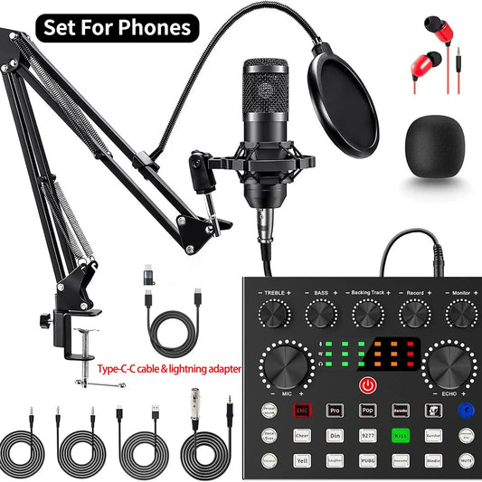 Zealsound Podcast Equipment Bundle, BM800 Podcast Microphone Bundle with V8S Voice Changer, Condenser Microphone Recording Studio Package for Podcasting Live Streaming Singing PC Mobile Tiktok Youtube