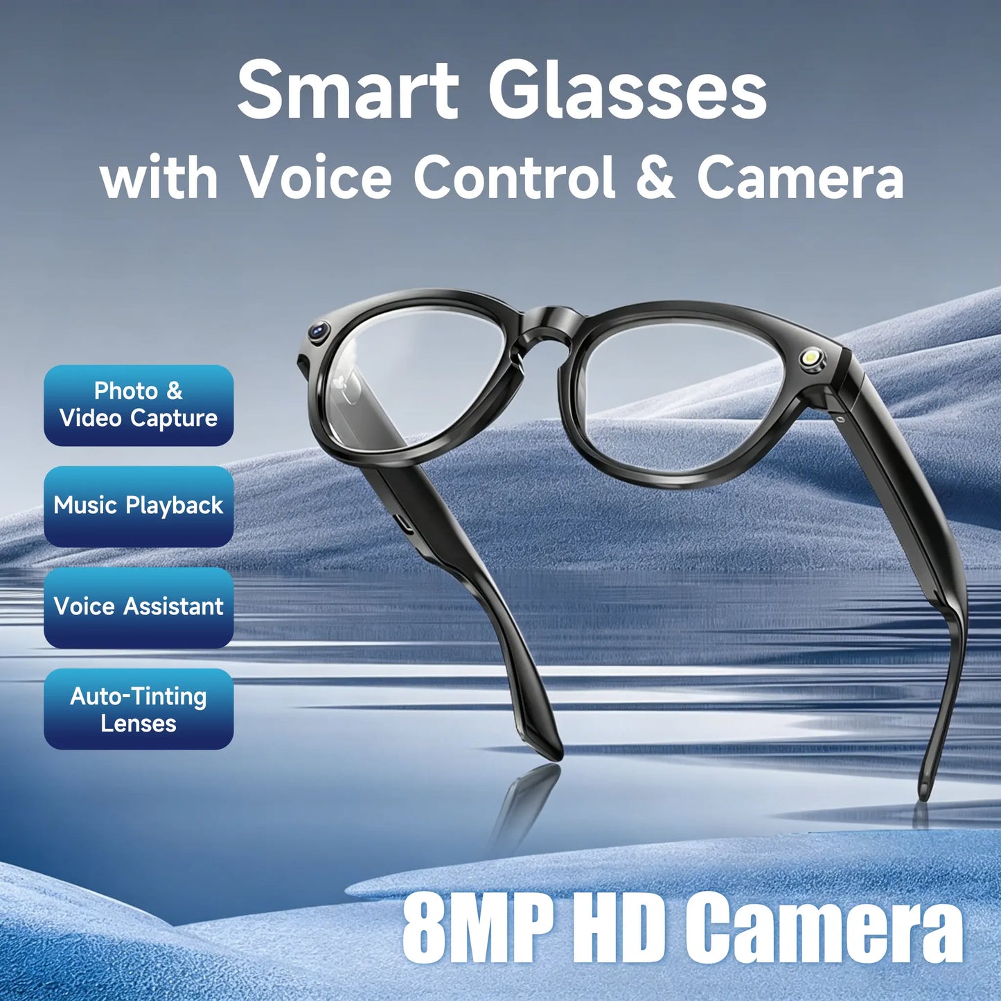 JEYUIN Smart Camera Glasses with Bluetooth Audio, Hands-Free Photo and Video Capture Wearable for Travel, Outdoor and Daily Use, Includes Translation Feature Support, Compatible with Iphone & Android
