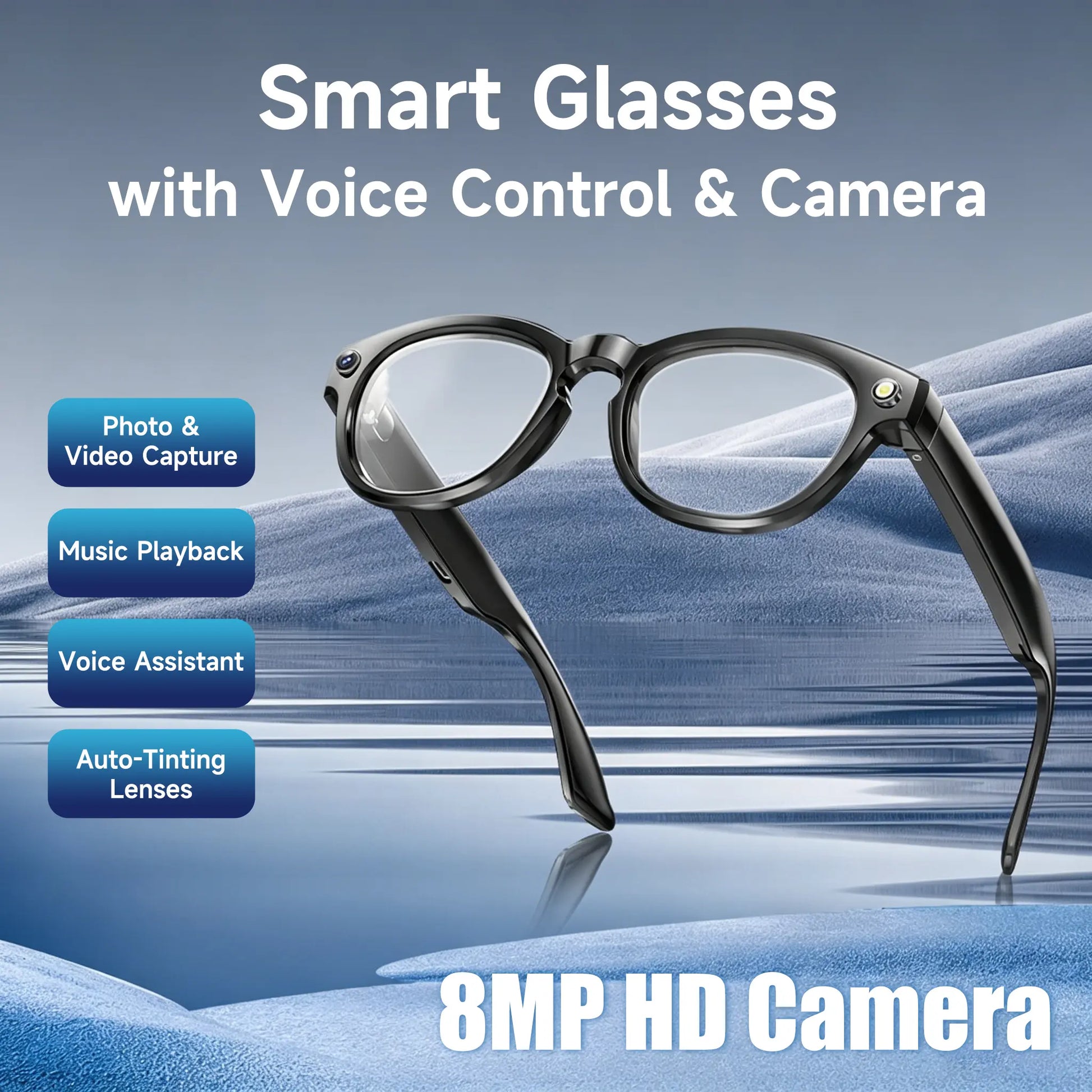 JEYUIN Smart Camera Glasses with Bluetooth Audio, Hands-Free Photo and Video Capture Wearable for Travel, Outdoor and Daily Use, Includes Translation Feature Support, Compatible with Iphone & Android