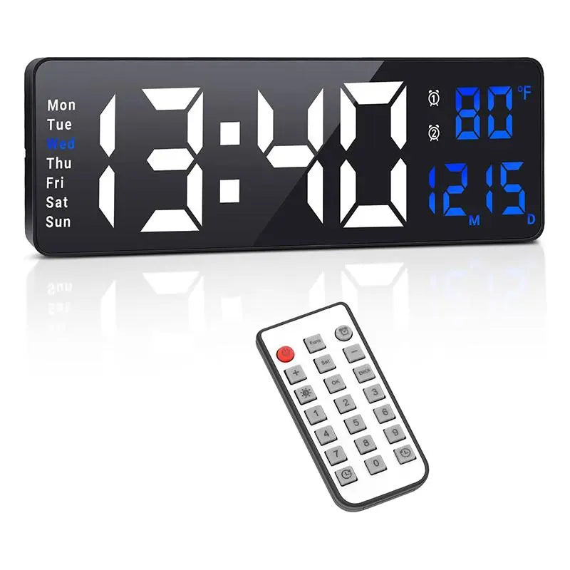 USB & Battery Charging Digital Wall Clock without Battery, Usb Powered Clock, Remote Control Large Screen with Indoor Temperature Date Week Display, Countdown Digital Timer, Digital Clock Decor