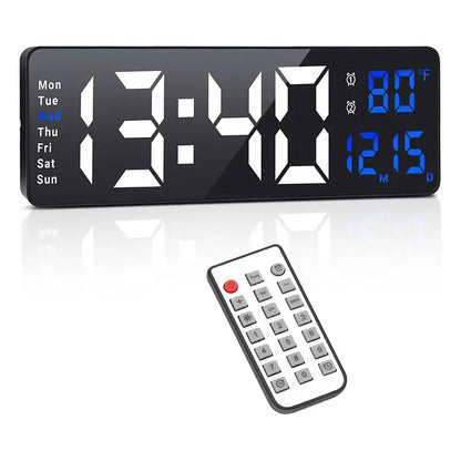 USB & Battery Charging Digital Wall Clock without Battery, Usb Powered Clock, Remote Control Large Screen with Indoor Temperature Date Week Display, Countdown Digital Timer, Digital Clock Decor