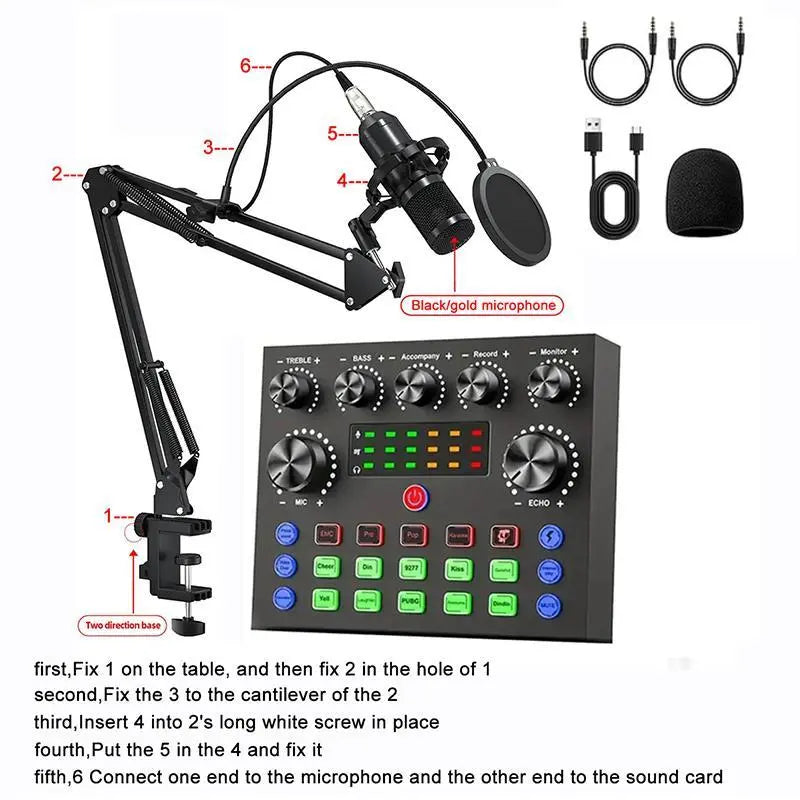 Zealsound Podcast Equipment Bundle, BM800 Podcast Microphone Bundle with V8S Voice Changer, Condenser Microphone Recording Studio Package for Podcasting Live Streaming Singing PC Mobile Tiktok Youtube