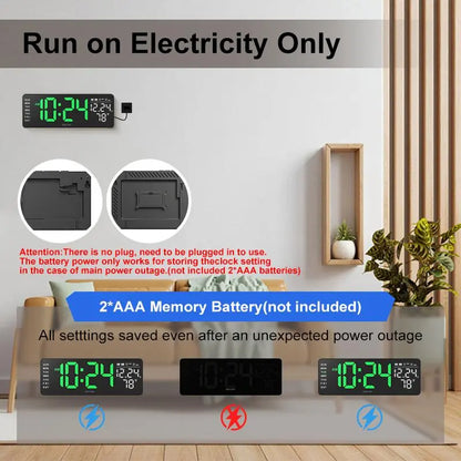 USB & Battery Charging Digital Wall Clock without Battery, Usb Powered Clock, Remote Control Large Screen with Indoor Temperature Date Week Display, Countdown Digital Timer, Digital Clock Decor