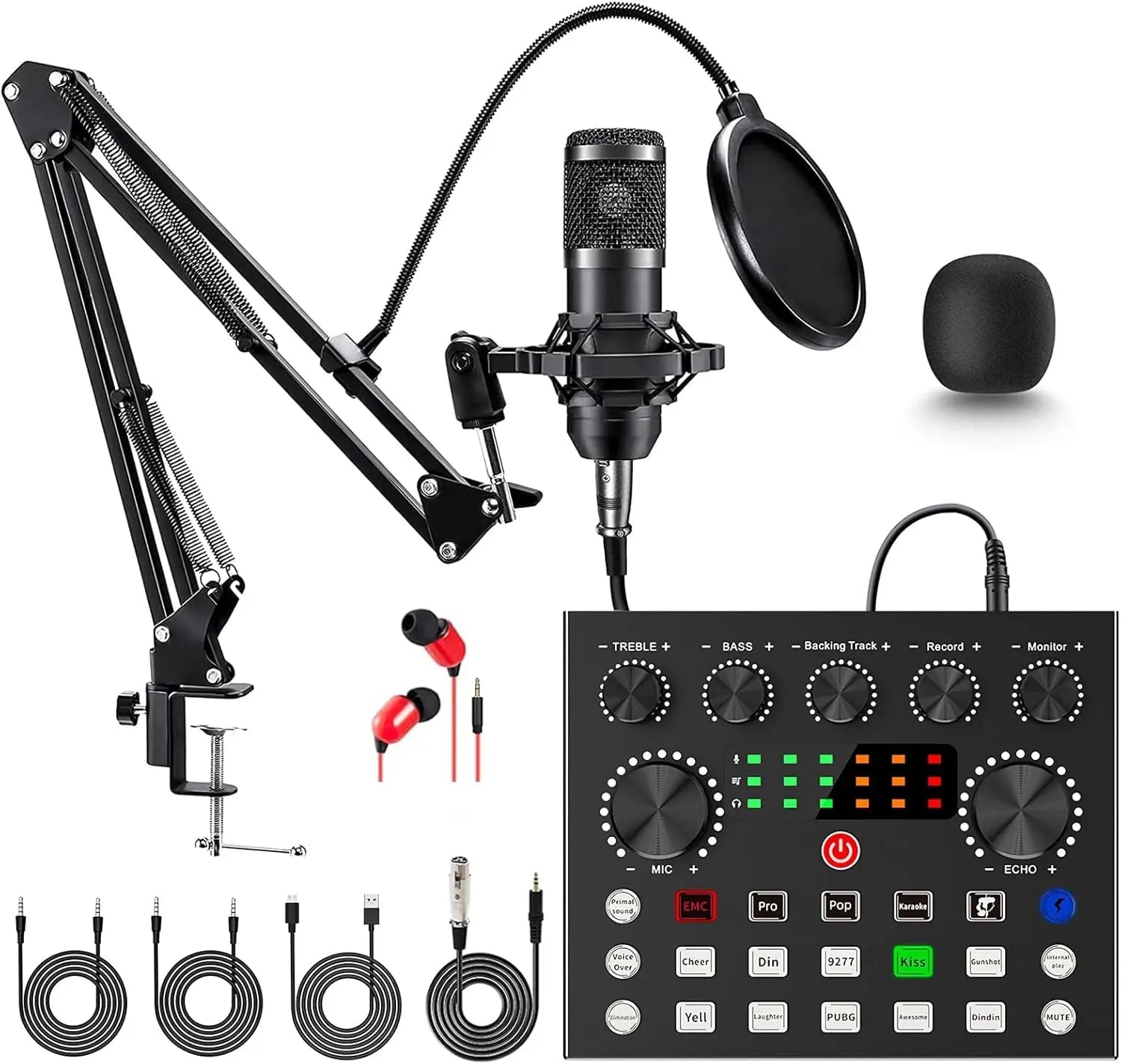 Zealsound Podcast Equipment Bundle, BM800 Podcast Microphone Bundle with V8S Voice Changer, Condenser Microphone Recording Studio Package for Podcasting Live Streaming Singing PC Mobile Tiktok Youtube