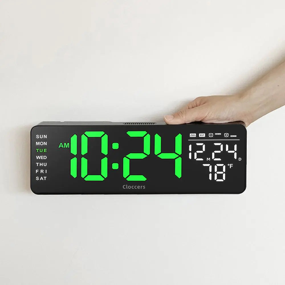 USB & Battery Charging Digital Wall Clock without Battery, Usb Powered Clock, Remote Control Large Screen with Indoor Temperature Date Week Display, Countdown Digital Timer, Digital Clock Decor