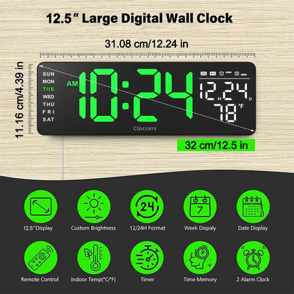 USB & Battery Charging Digital Wall Clock without Battery, Usb Powered Clock, Remote Control Large Screen with Indoor Temperature Date Week Display, Countdown Digital Timer, Digital Clock Decor