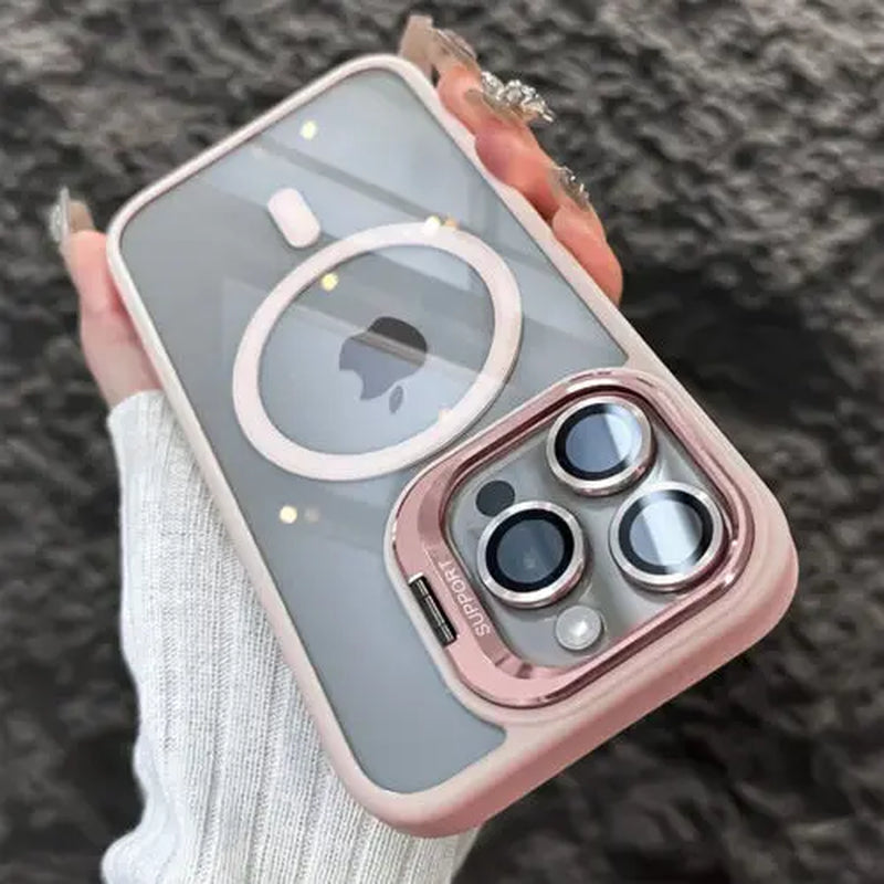 For Iphone 17 Pro Max 16 15 14 plus 13 Pro 12 11 Pro Max Magnetic Case,Compatible with Magsafe,Built-In Stand & Camera Lens Protector,Military-Grade Drop Shockproof Clear Acrylic Protective Phone Cover
