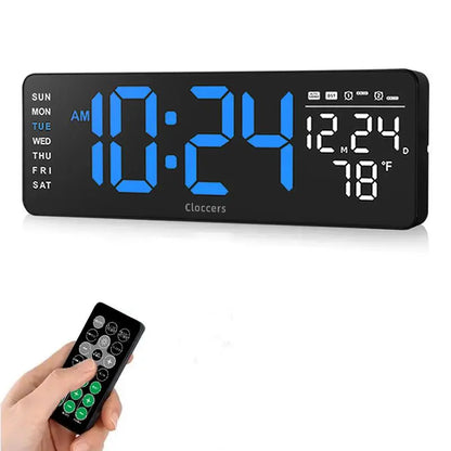 USB & Battery Charging Digital Wall Clock without Battery, Usb Powered Clock, Remote Control Large Screen with Indoor Temperature Date Week Display, Countdown Digital Timer, Digital Clock Decor