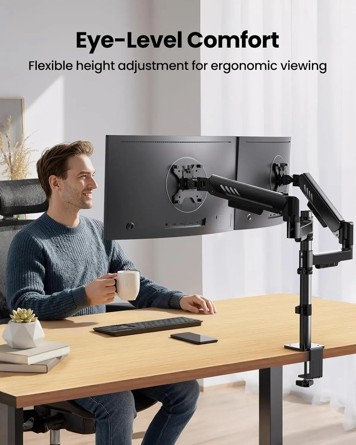 HUANUO Computer Monitor Stand, Desk Accessory for 13-32" Screens, 19.8 Lbs Max Weight per Arm, Built-In C-Clamp, Enhanced Stability, Upgraded Cable Management, VESA 75X75Mm/100X100Mm Compatible, Black Finish