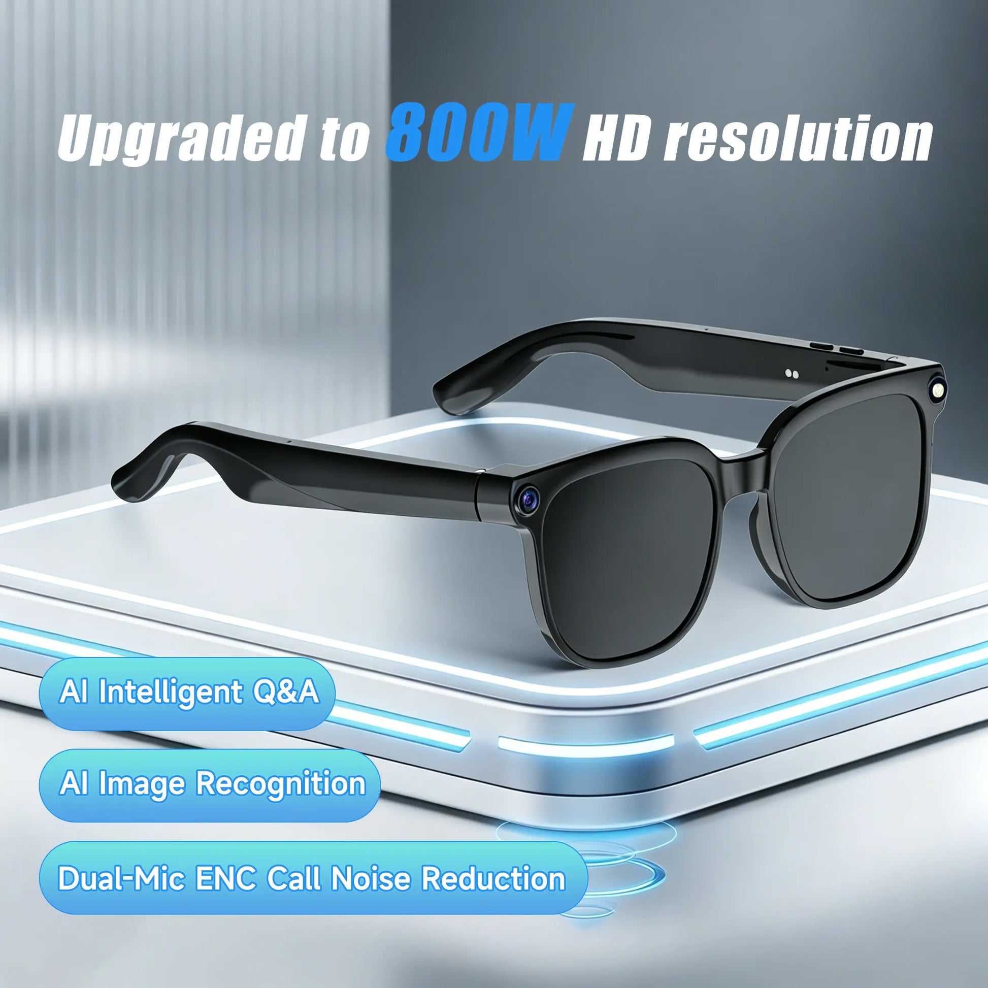 JEYUIN Smart Camera Glasses with Bluetooth Audio, Hands-Free Photo and Video Capture Wearable for Travel, Outdoor and Daily Use, Includes Translation Feature Support, Compatible with Iphone & Android