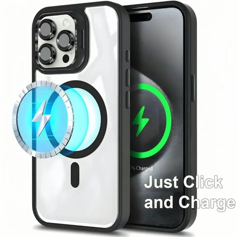 For Iphone 17 Pro Max 16 15 14 plus 13 Pro 12 11 Pro Max Magnetic Case,Compatible with Magsafe,Built-In Stand & Camera Lens Protector,Military-Grade Drop Shockproof Clear Acrylic Protective Phone Cover