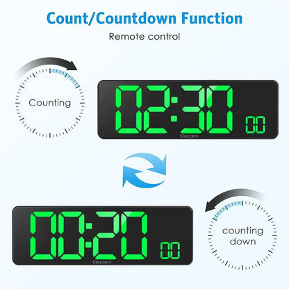 USB & Battery Charging Digital Wall Clock without Battery, Usb Powered Clock, Remote Control Large Screen with Indoor Temperature Date Week Display, Countdown Digital Timer, Digital Clock Decor
